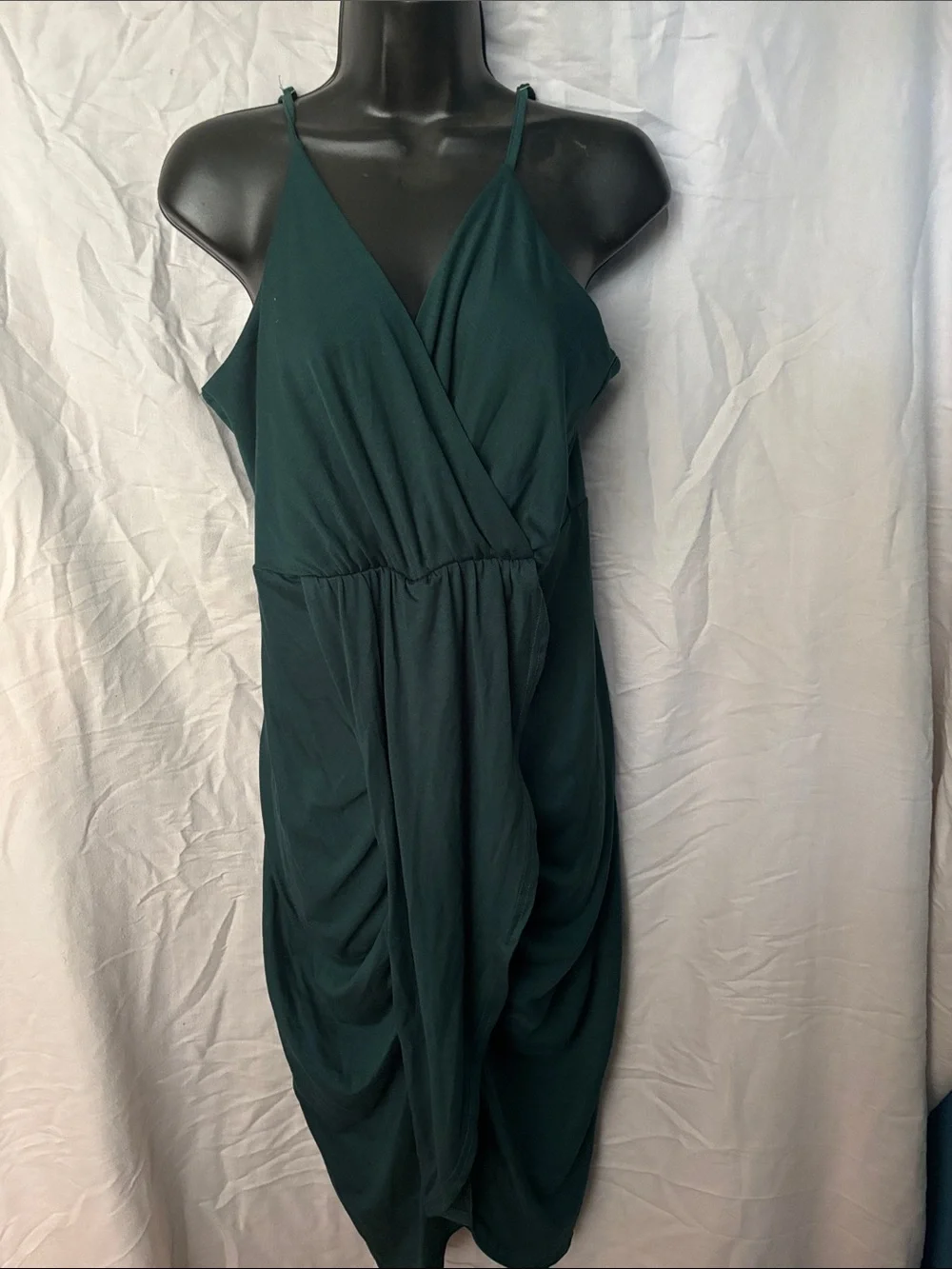 Sleeveless Draped V-Neck Green Wrap Dress - Picture 1 of 3